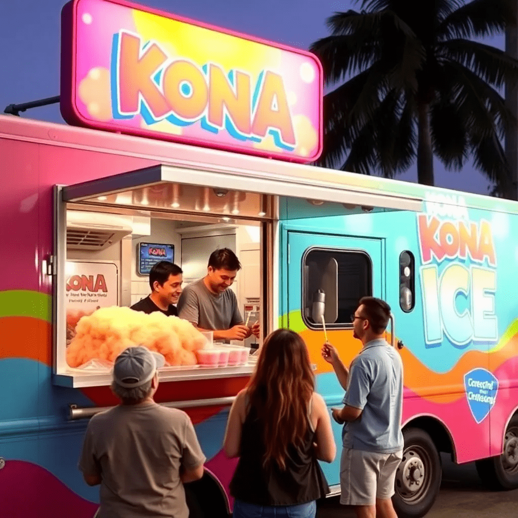 Kona Ice franchise opportunity, shaved ice business, profitable investment.